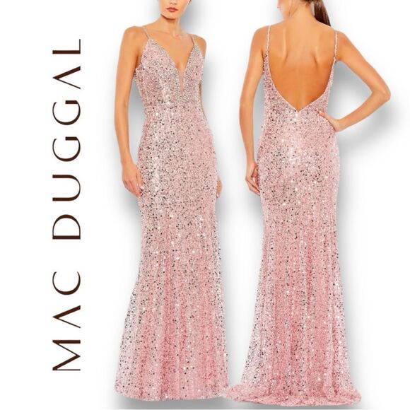 MAC DUGGAL Women’s Embellished Plunge Neck Sleeveless Trumpet Gown in the Size 4 - Picture 1 of 15